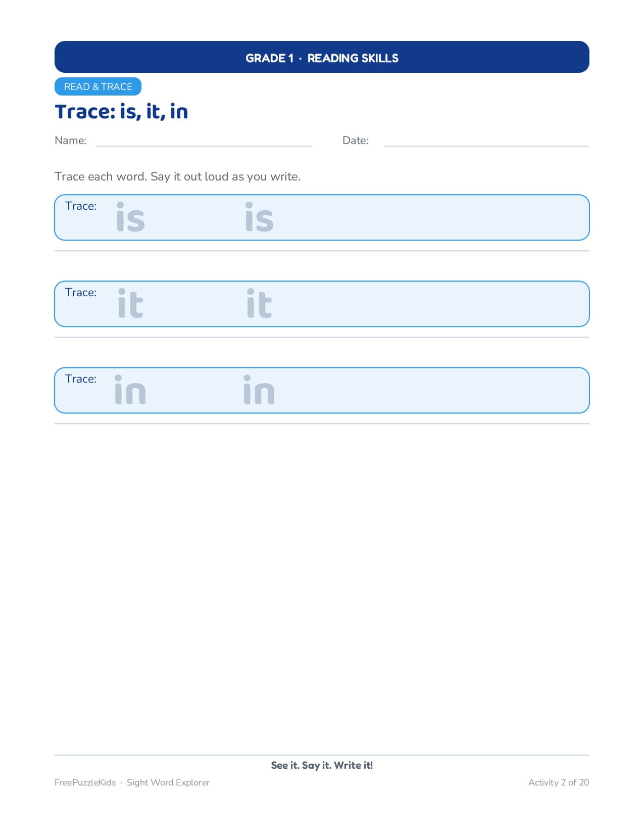 Sight Word Explorer (Grade 1 Worksheets) – worksheet preview page 3