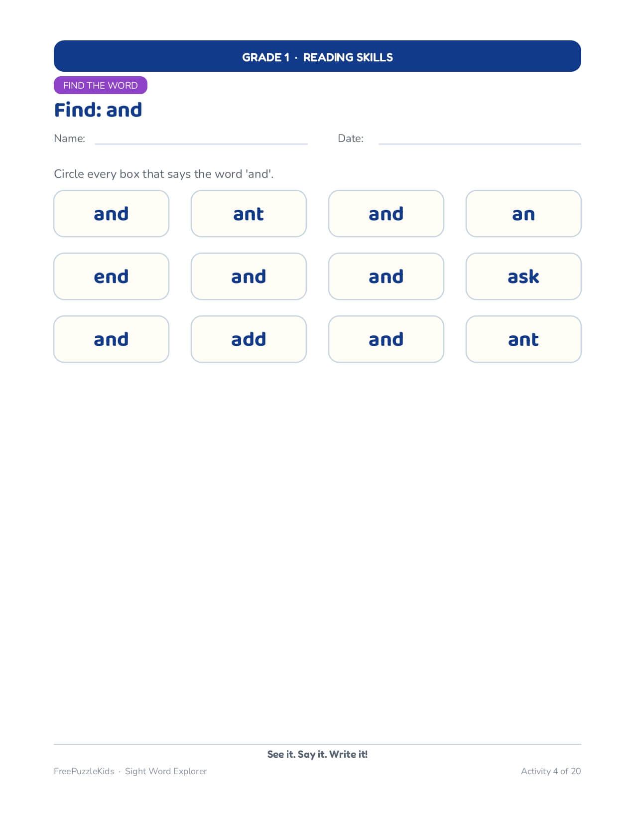 Sight Word Explorer (Grade 1 Worksheets) – worksheet preview page 5