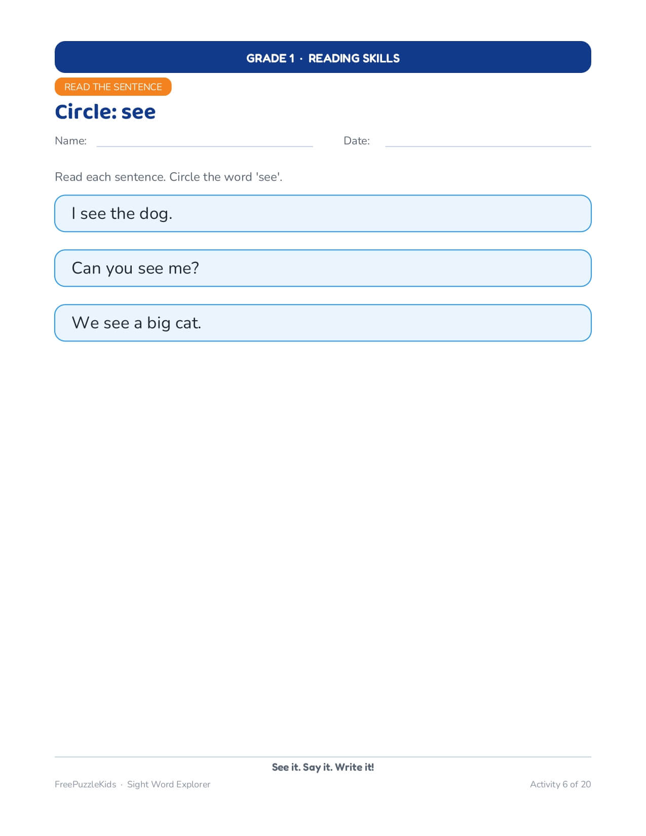 Sight Word Explorer (Grade 1 Worksheets) – worksheet preview page 7