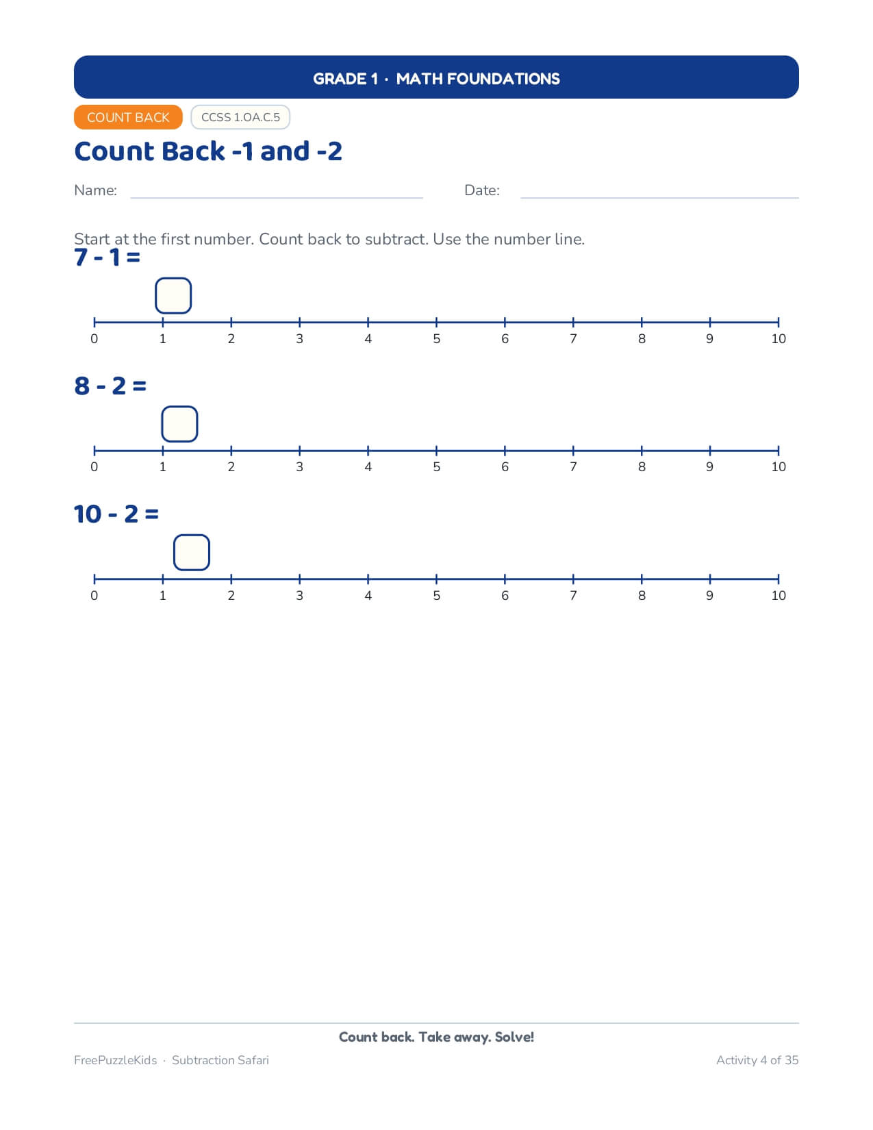 Subtraction Safari Grade 1 Math Foundations – worksheet preview page 5
