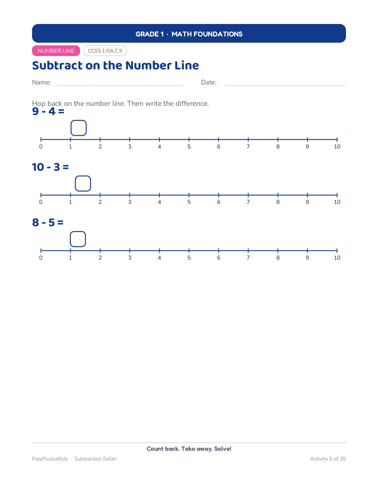 Subtraction Safari Grade 1 Math Foundations – worksheet preview page 6