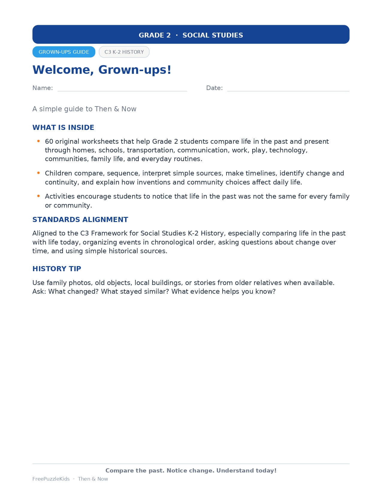 Then & Now - Grade 2 Social Studies – worksheet preview page 1