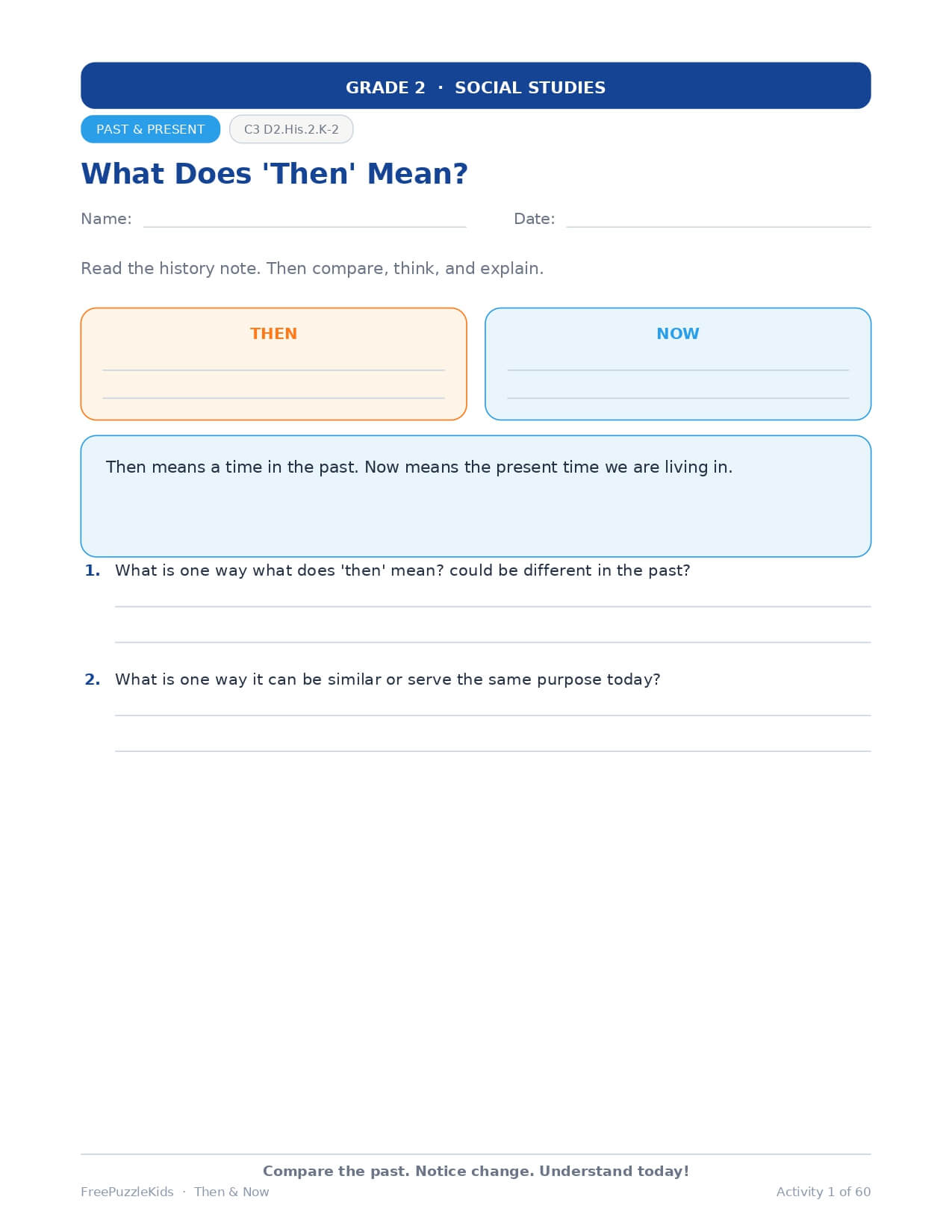 Then & Now - Grade 2 Social Studies – worksheet preview page 2