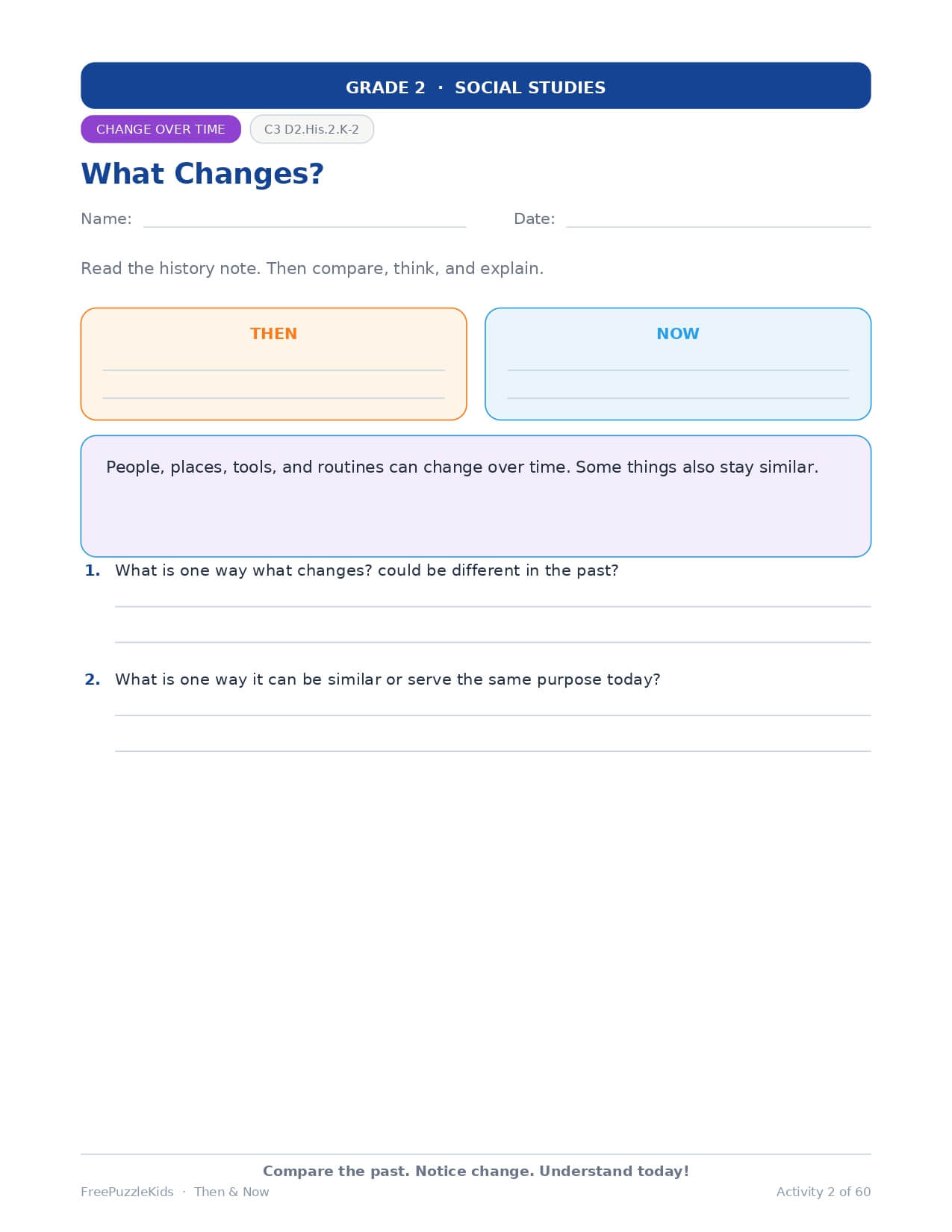 Then & Now - Grade 2 Social Studies – worksheet preview page 3