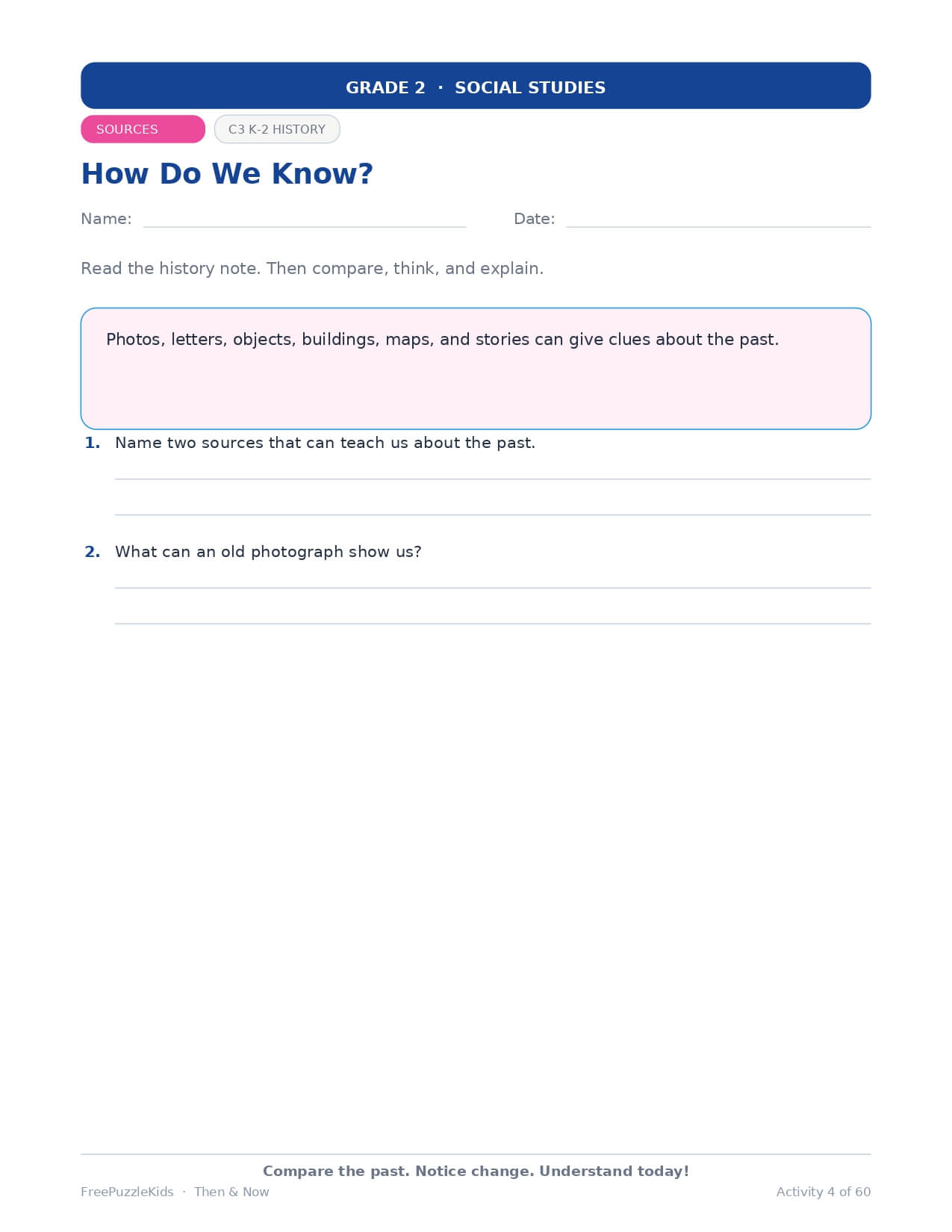 Then & Now - Grade 2 Social Studies – worksheet preview page 5