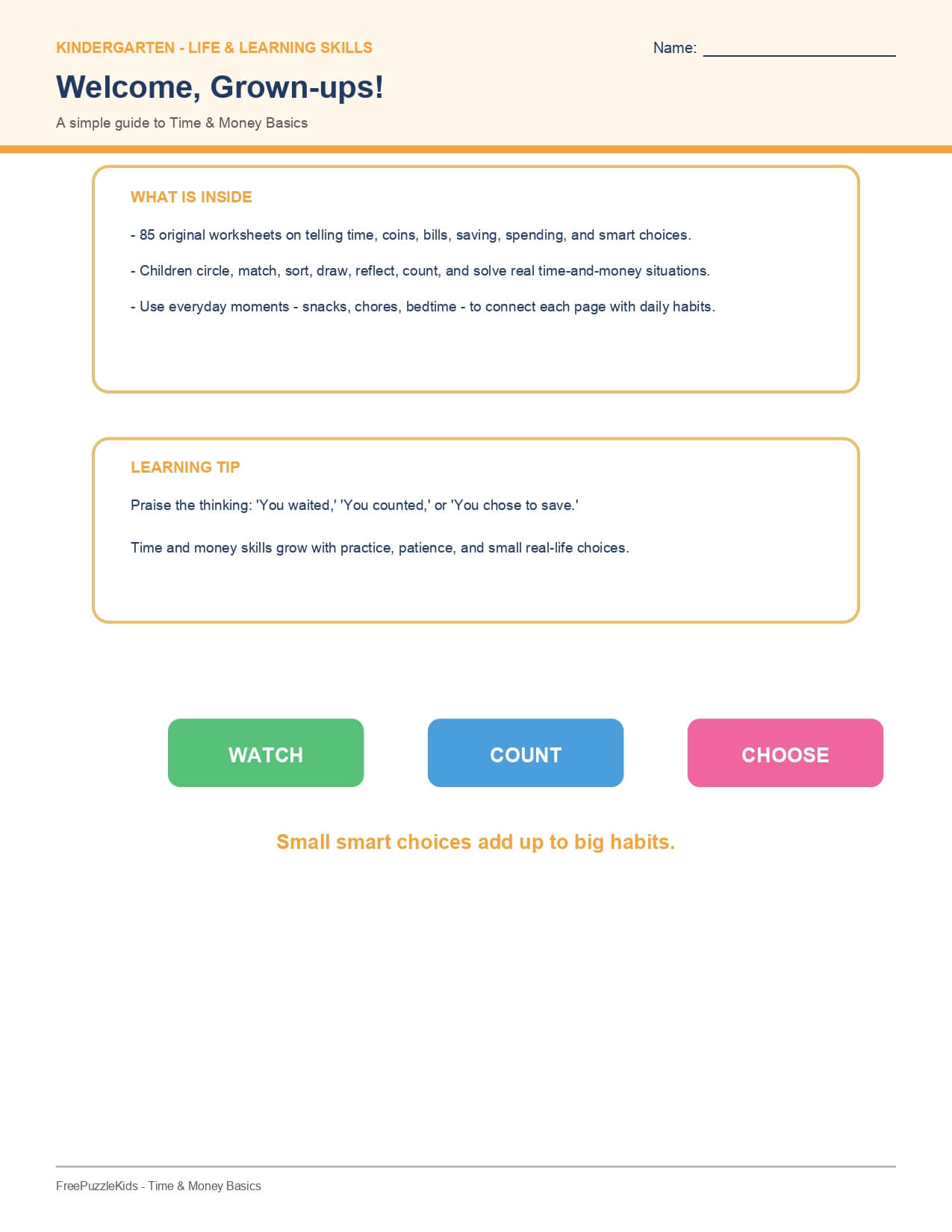 Time & Money Basics - Grade 2 – worksheet preview page 1