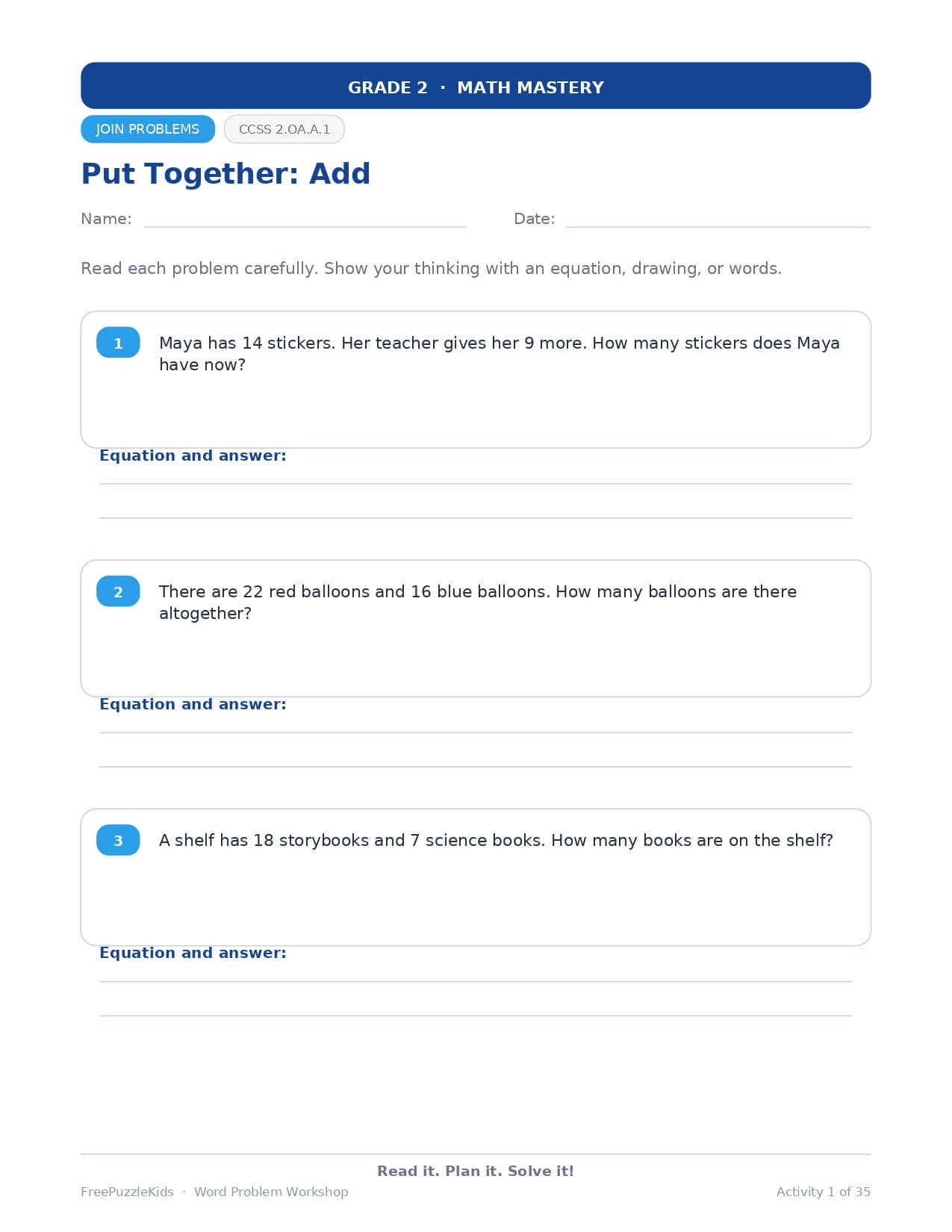 Word Problem Workshop – Grade 2 – worksheet preview page 2