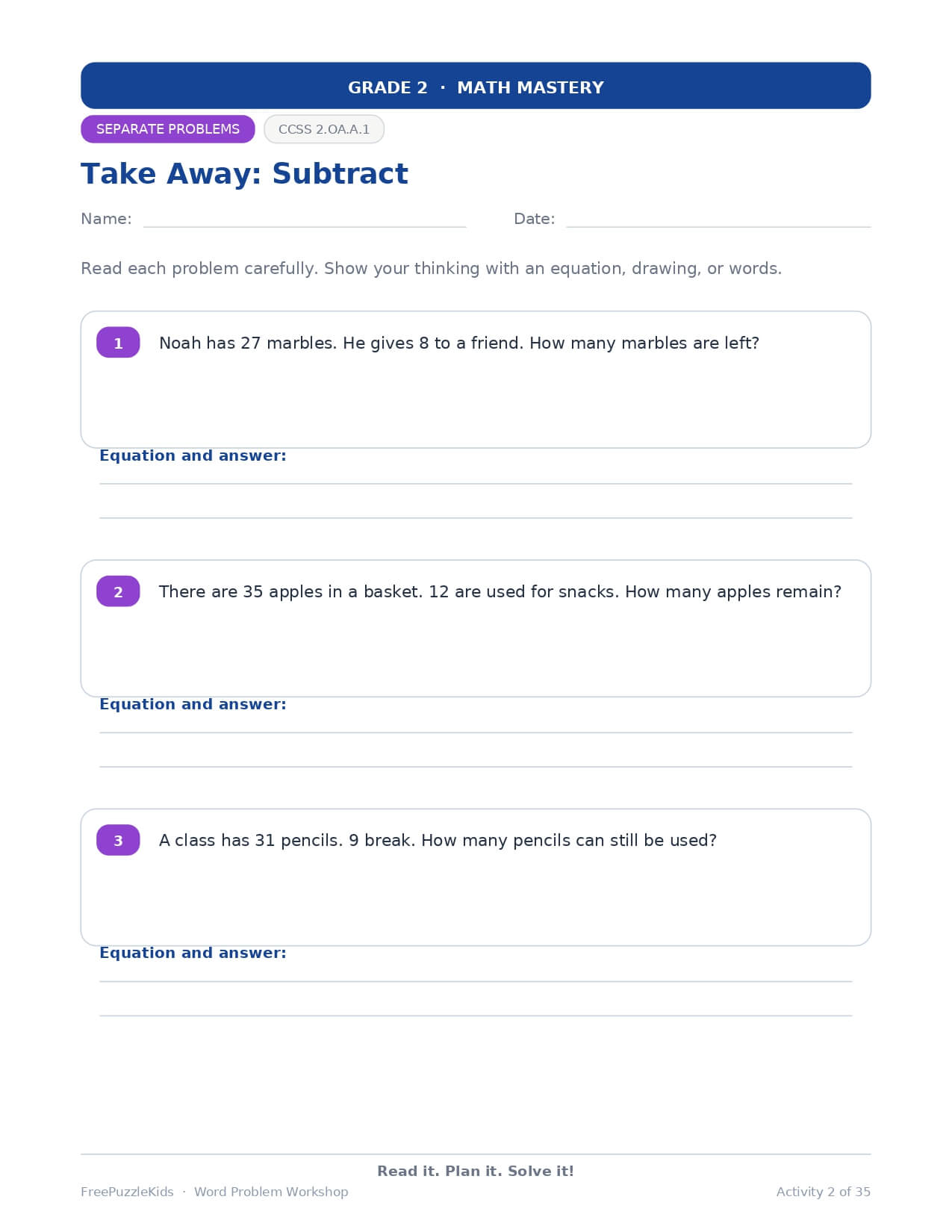 Word Problem Workshop – Grade 2 – worksheet preview page 3